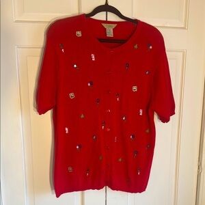Teddi Red Button-Up Short Sleeve Cardigan
